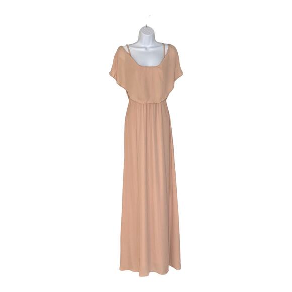 Show Me Your MuMu Caitlin Ruffle Dusty Blush Crisp Maxi Bridesmaid Dress S NWOT - Picture 1 of 12